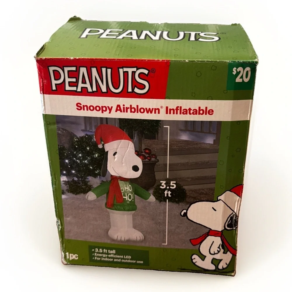 Gemmy Inflatable Peanuts Snoopy Wearing Sweater Christmas Yard Decor Open Box